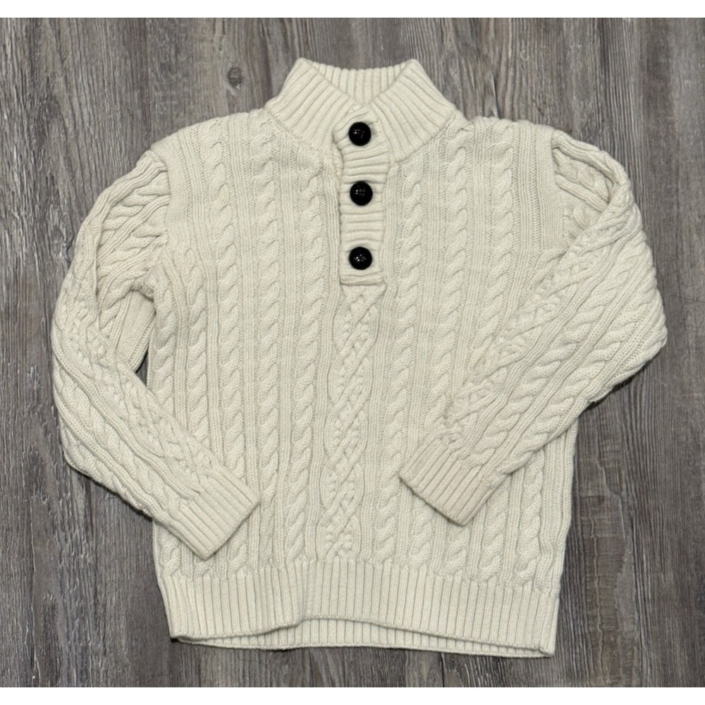 Janie & Jack Knit Sweater Boys Size 5 Thick Pullover Chunky Ivory Casual Neutral